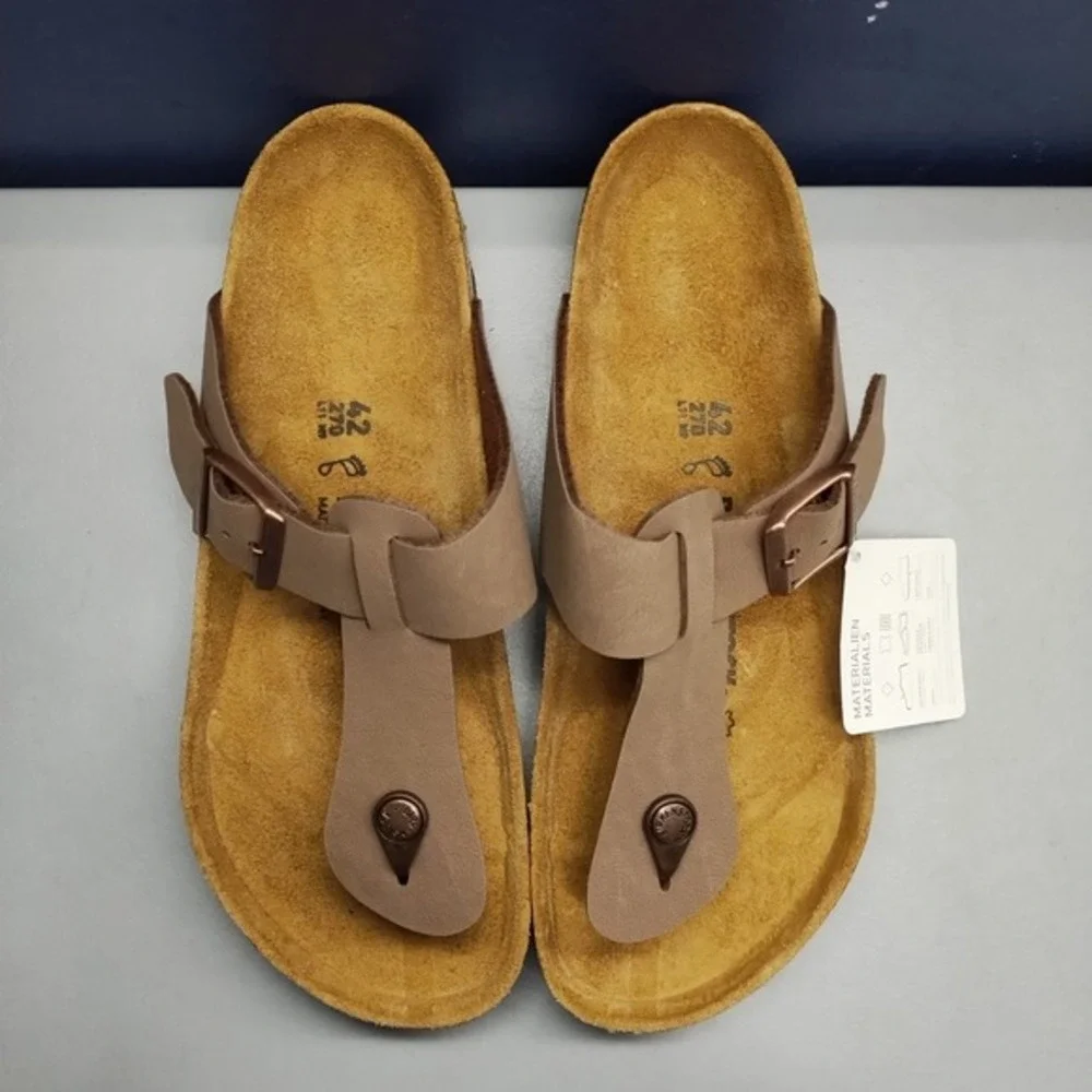 Birkenstock Medina Thong Sandals Mens US 9 Brown Adjustable Buckle Strap Slip On